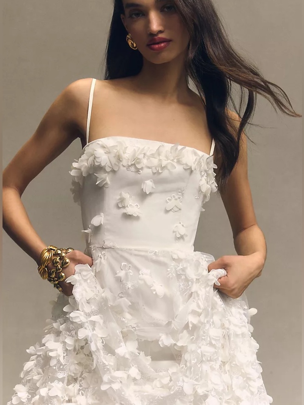 Anthropologie Helsi HandCrafted Audrey White Floral Appliqué BHLDN Wedding Dress